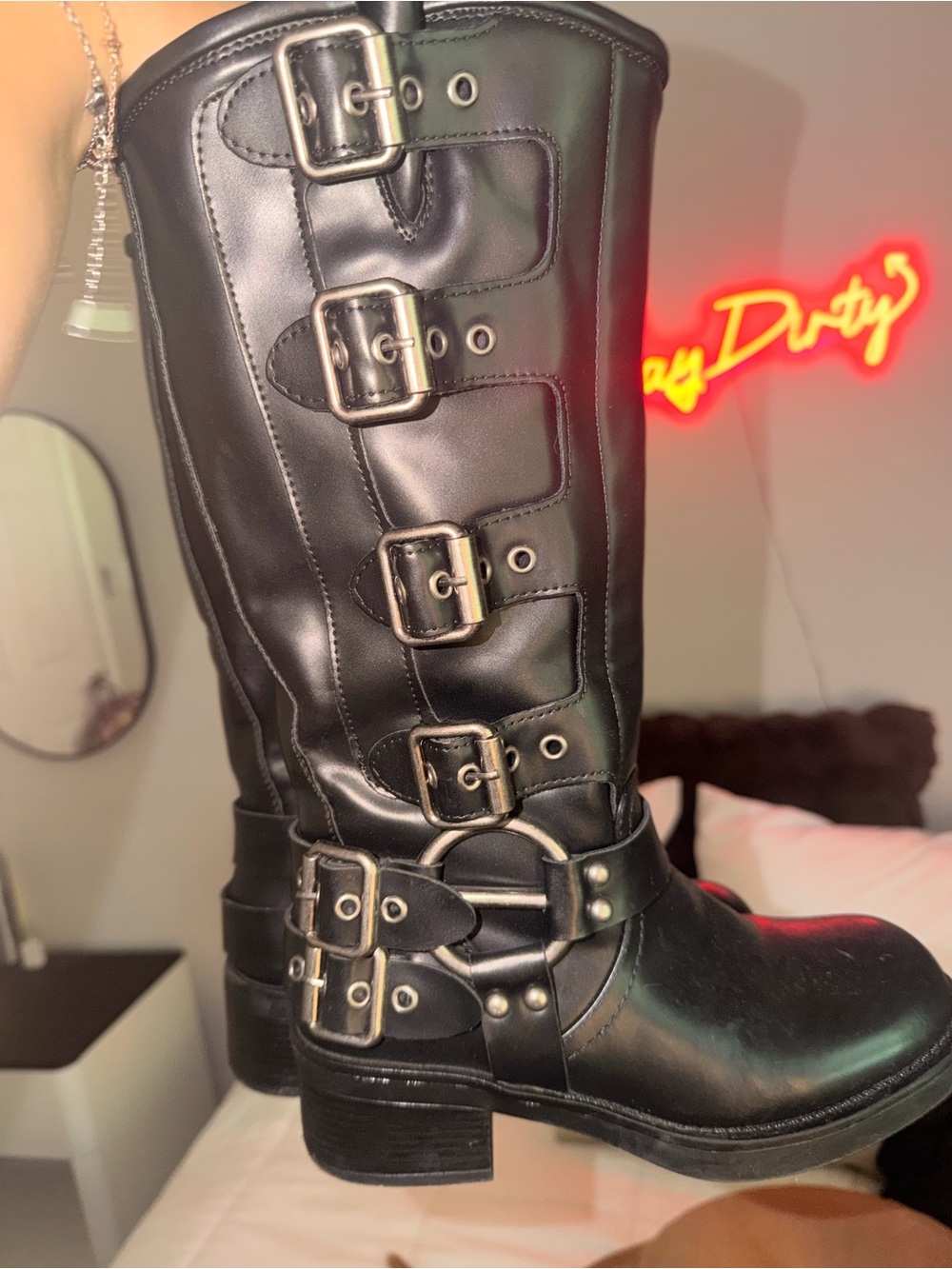 Black Buckle Mid-Calf Women’s Riding Boots